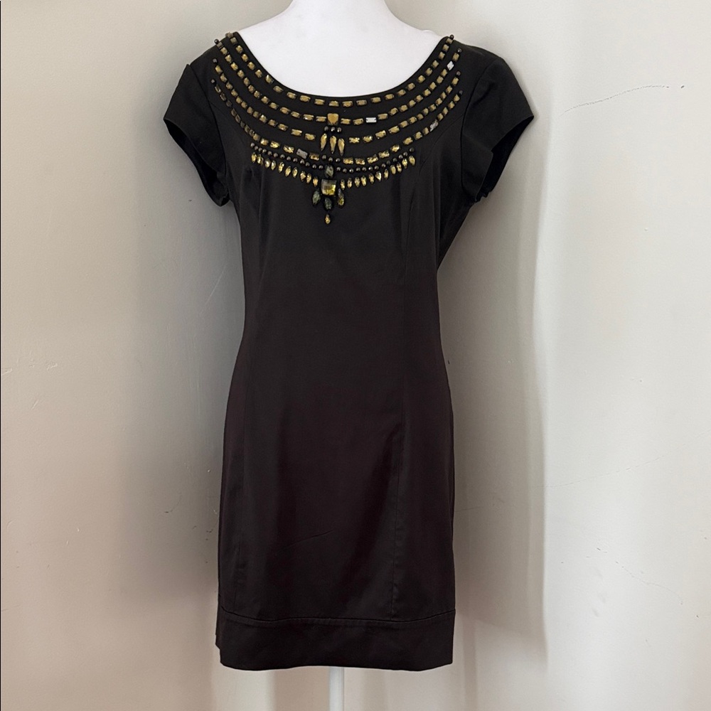 INC International Concepts Black Mini Dress with Gold Beading